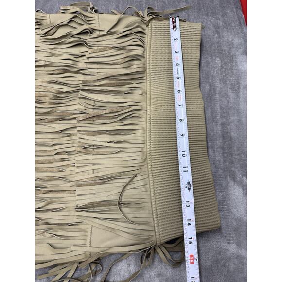 NWT Helmut Lang Olive Lambskin Fringe Mini Skirt S Western Boho Festival Leather - Picture 8 of 13